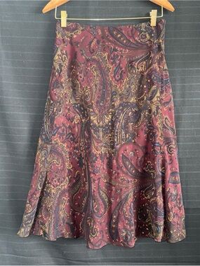 Vintage Lauren Ralph Lauren Silk Skirt Sz PP Petite Burgundy Paisley VTG Y2K